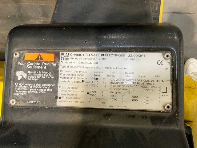 2000 hyster j2,00xmt vorkheftruck - afbeelding 13 van  22