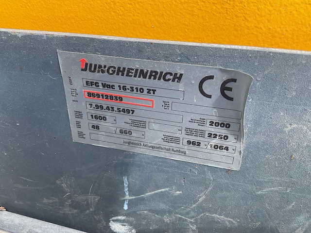 2000 jungheinrich efg-vac 16-310 zt vorkheftruck - afbeelding 9 van  17