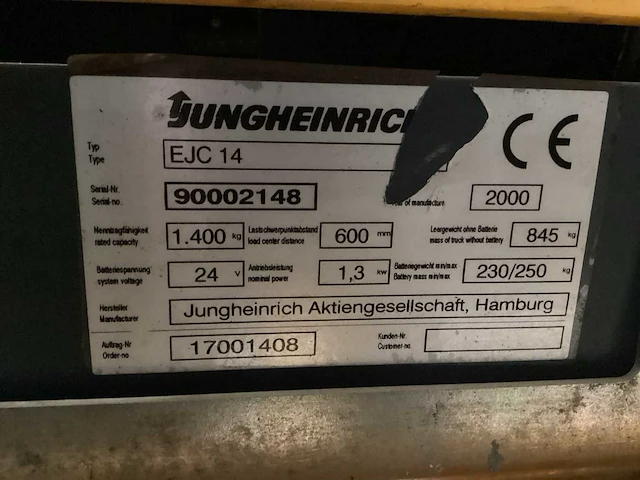 2000 jungheinrich ejc 14 stapelaar - afbeelding 6 van  6