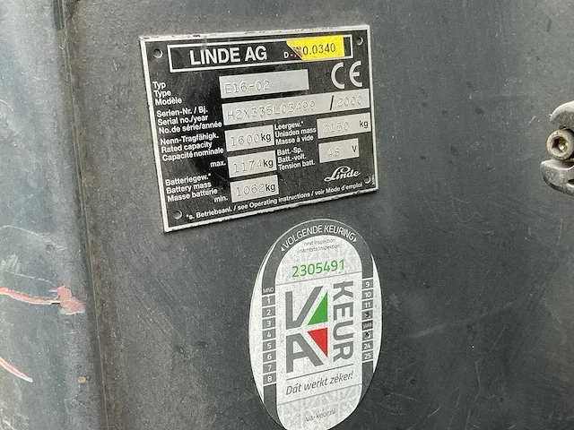 2000 linde ag e16-02 vorkheftruck - afbeelding 10 van  19