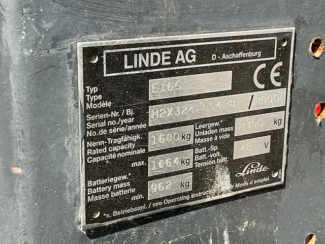 2000 linde e16s vorkheftruck - afbeelding 13 van  23