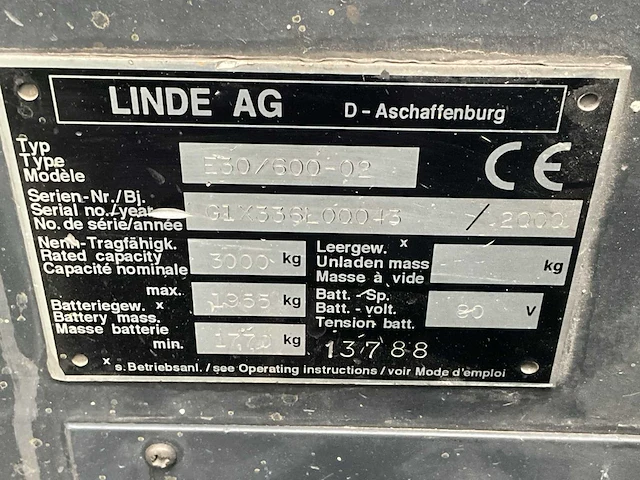 2000 linde e30/600-02 vorkheftruck (voor onderdelen) - afbeelding 6 van  14