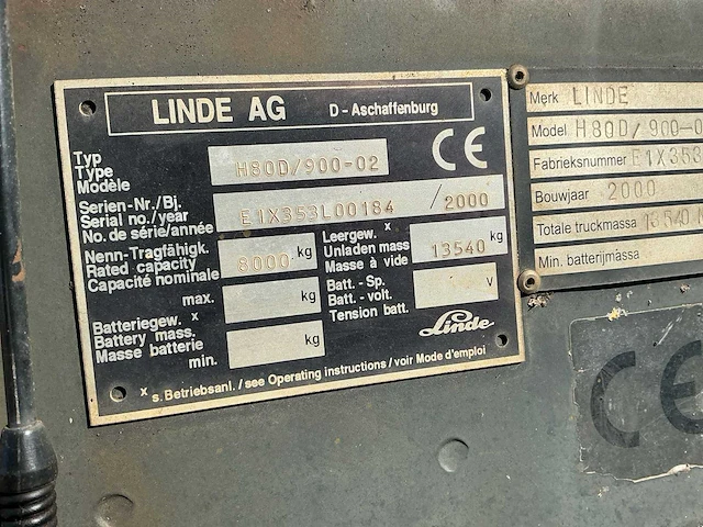 2000 linde h80d/900-02 vorkheftruck - afbeelding 13 van  25