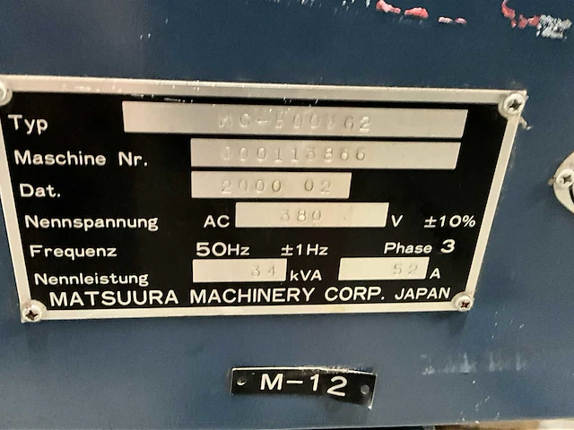 2000 matsuura mc-800vg2 cnc bewerkingscentrum - afbeelding 17 van  26