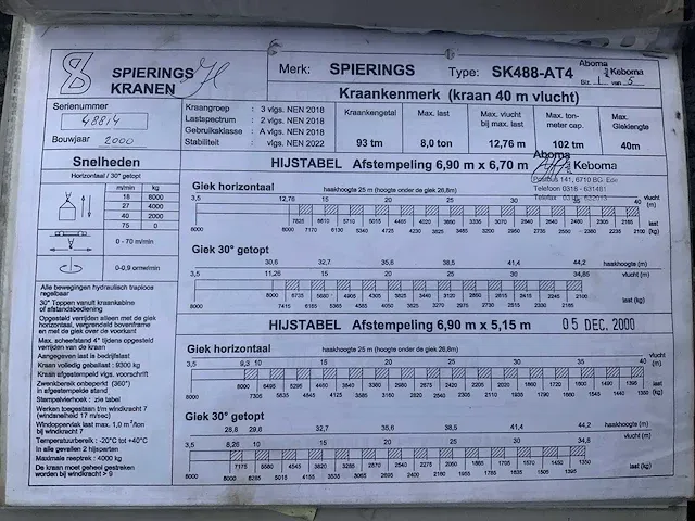 2000 spierings sk488 at4 mobiele torenkraan - afbeelding 83 van  85