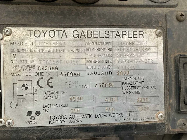 2000 toyota tonero 02-7fg40 vorkheftruck - afbeelding 7 van  16