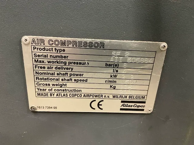 2001 atlas copco sf 2 olievrije compressor - afbeelding 4 van  14