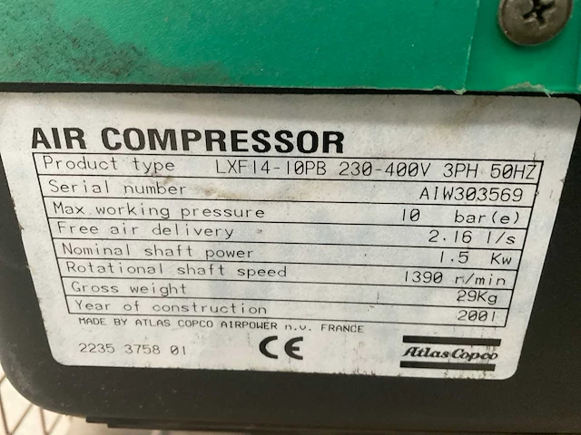 2001 atlas copo lxf 14 luchtcompressor op magazijnwagen - afbeelding 7 van  7