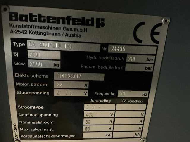 2001 battenfeld ba 500/210 tm spuitgietmachine - afbeelding 16 van  120