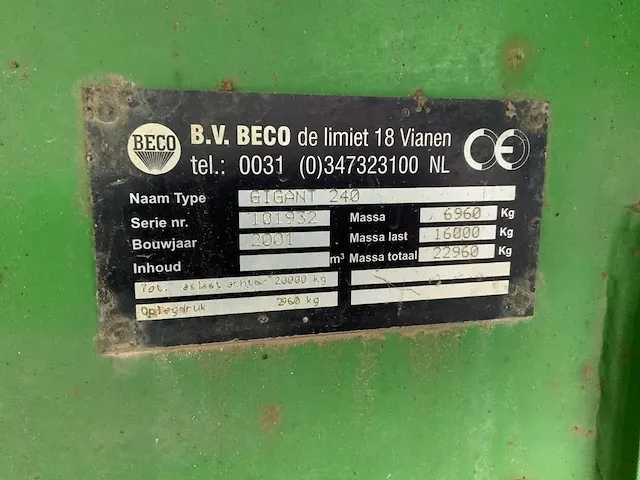 2001 beco gigant 240 dumper aanhanger - afbeelding 11 van  21