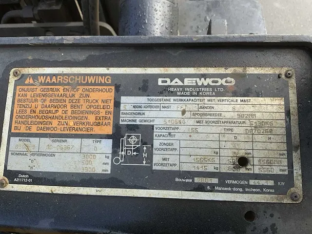 2001 deawoo d30s vorkheftruck - afbeelding 39 van  41