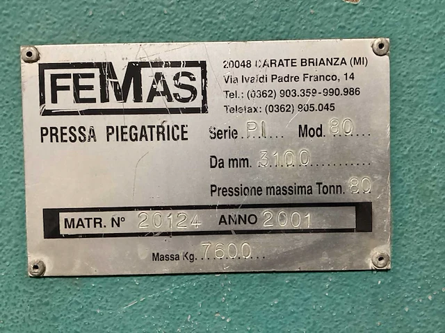 2001 femas pi 80 cnc kantbank - afbeelding 9 van  10