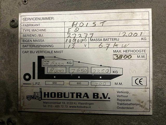 2001 hoist f8 vorkheftruck - afbeelding 9 van  17