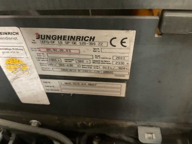 2001 jungheinrich efg-18 vorkheftruck - afbeelding 8 van  8