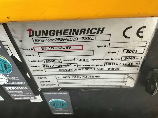2001 jungheinrich efg-vac25g+e120-332zt vorkheftruck - afbeelding 6 van  14