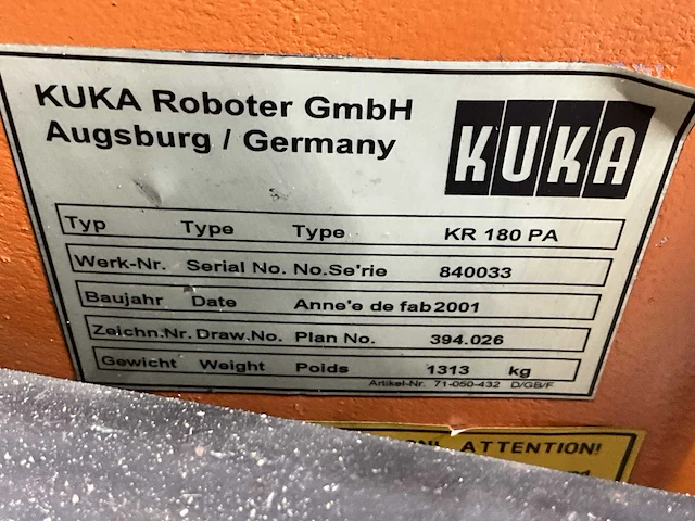 2001 kuka kr 180pa palletiseer robotarm - afbeelding 13 van  14