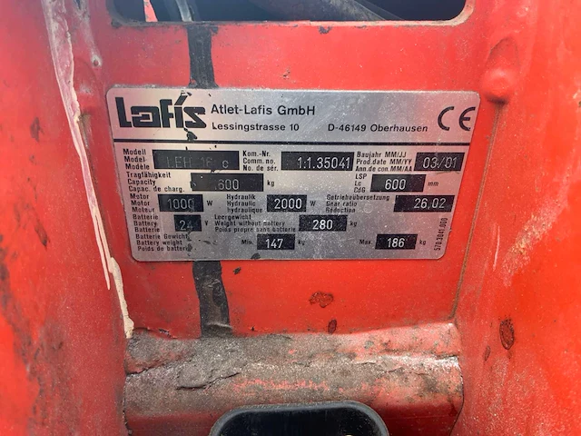 2001 lafis leh 16c elektrische palletwagen - afbeelding 6 van  8
