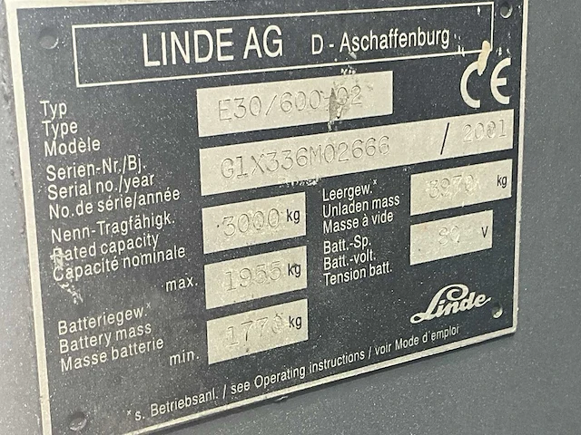 2001 linde e30-600/02 vorkheftruck - afbeelding 13 van  20