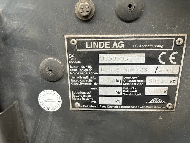 2001 linde h35d-03 vorkheftruck - afbeelding 8 van  13
