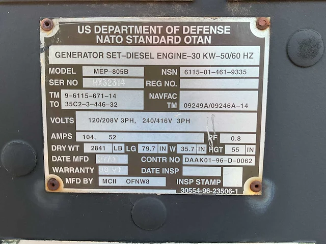 2001 mcii ofnw8 mep-805b stroomgenerator - afbeelding 9 van  9