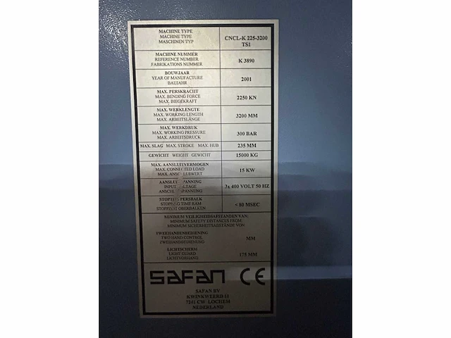 2001 safan cncl-k 225-3200 ts1 cnc kantbank inclusief gereedschap - afbeelding 3 van  35