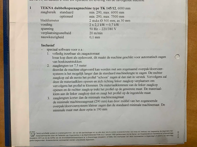 2001 tekna tk145/12 dubbelkopzaagmachine - afbeelding 50 van  56