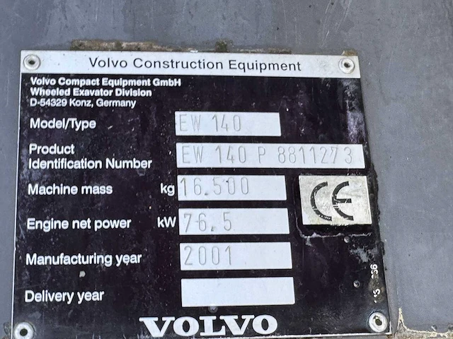 2001 volvo ew140 banden graafmachine - afbeelding 14 van  26