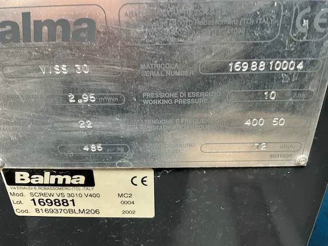 2002 balma viss 3010 schroefcompressor - afbeelding 7 van  7