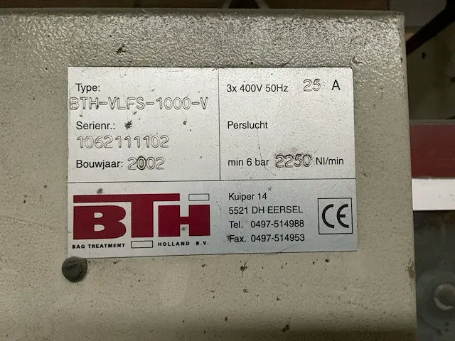 2002 bth bth-vlfs-1000-v zakkenvulmachine (incompleet) - afbeelding 5 van  13