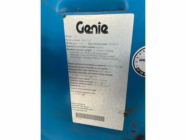 2002 genie s-40 4x4 hoogwerker - afbeelding 18 van  23