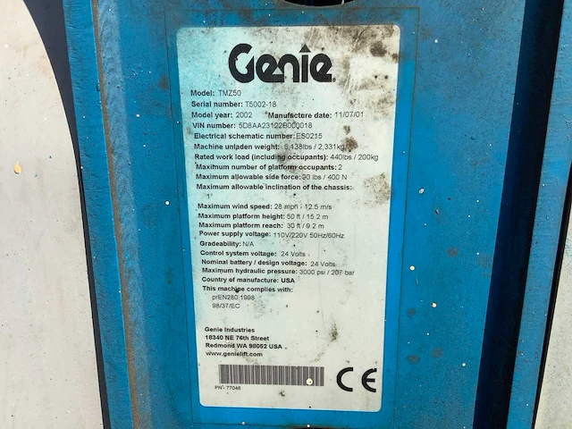 2002 genie t-5002-18 hoogwerker - afbeelding 20 van  20