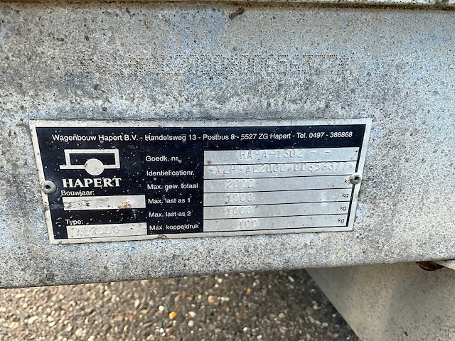 2002 hapert al2000 plateau aanhangwagen - afbeelding 9 van  17