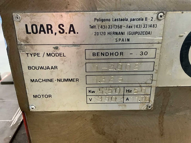 2002 loar, s.a. bendhor - 30 cnc horizontale universele buigmachine - afbeelding 11 van  11