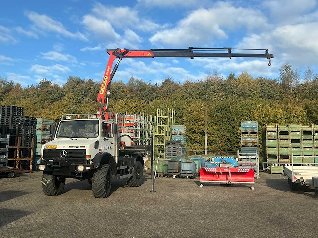 2002 mercedes-benz unimog u2150l met palfinger pk 9501 kraan en hoogwerkerbak - afbeelding 3 van  69