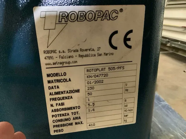 2002 robopac rotoplat 505/pfs palletfoliewikkelaar - afbeelding 8 van  8