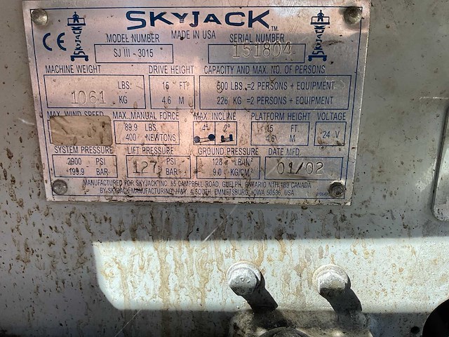 2002 skyjack sj3 3015 hoogwerker - afbeelding 7 van  15