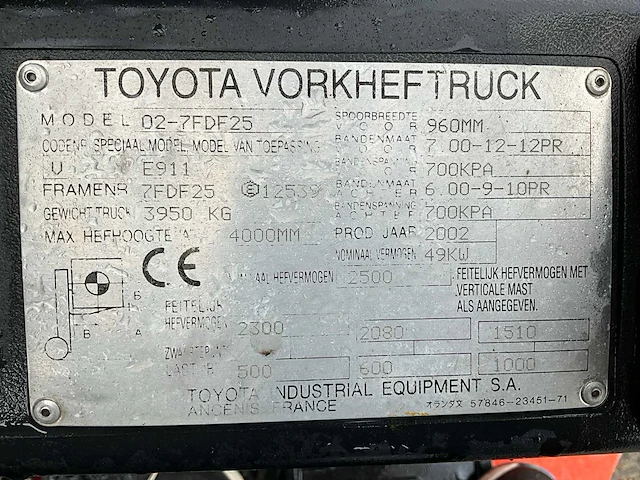 2002 toyota 02-7fdf25 vorkheftruck - afbeelding 17 van  24
