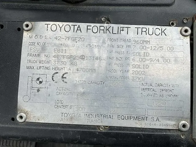 2002 toyota 42-7fgf20 vorkheftruck - afbeelding 24 van  30