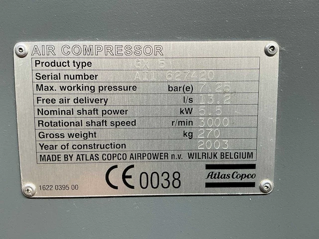 2003 atlas copco gx5 schroefcompressor - afbeelding 5 van  13