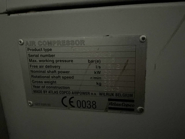 2003 atlasxcopco ga 30c schroefcompressor - afbeelding 3 van  3