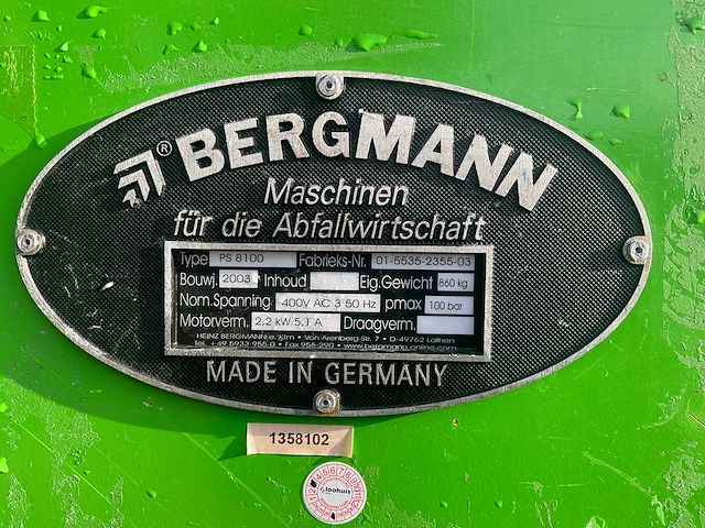 2003 bergmann ps 8100 afvalpers - afbeelding 8 van  10