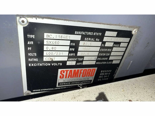 2003 deutz stamford bc. i184e4 22.5kva diesel aggregaat - afbeelding 7 van  8