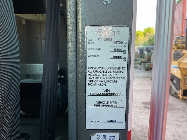 2003 e-one fire apparatus brandweerwagen - afbeelding 17 van  25