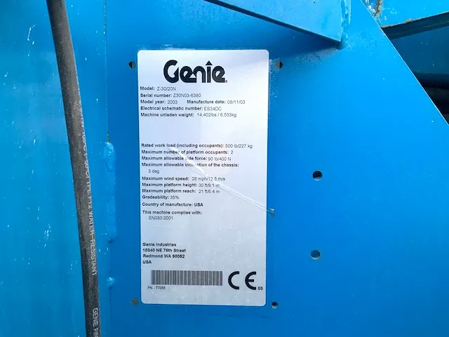 2003 genie z-30/20n hoogwerker - afbeelding 15 van  31
