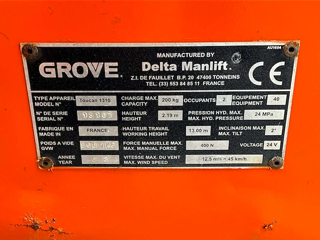2003 grove touchant 1310 masthoogwerker - afbeelding 13 van  20