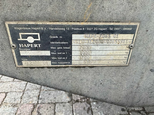 2003 hapert al2000 aanhangwagen plateuwagen - afbeelding 9 van  17