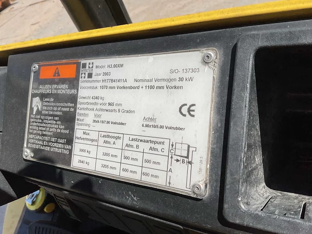 2003 hyster h3.00xm vorkheftruck - afbeelding 3 van  11