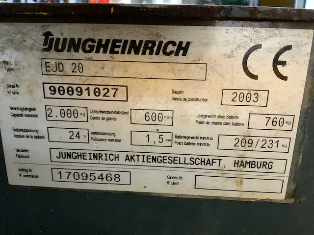 2003 jungheinrich ejd20 elektrische palletwagen - afbeelding 6 van  16