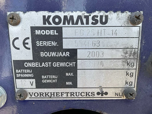 2003 komatsu fg25ht-14 vorkheftruck - afbeelding 7 van  15