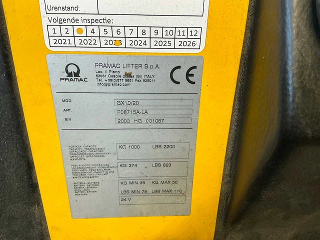 2003 pramac gx10/20 elektrische palletwagen - afbeelding 6 van  14
